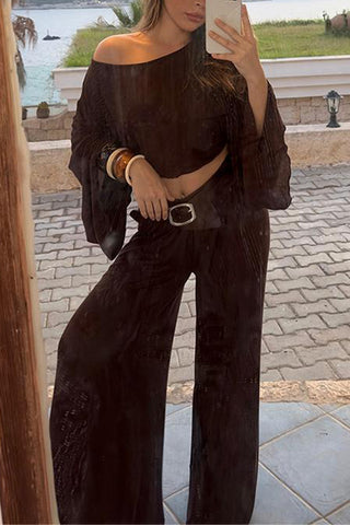 Off-Shoulder Top and Wide-Leg Pants Set