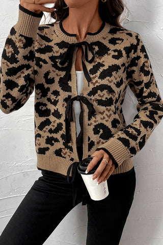 Tie-Front Leopard Cardigan