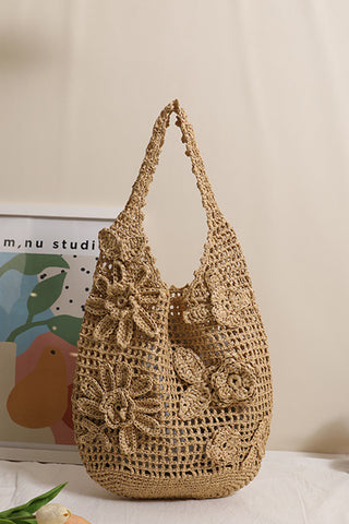Floral Pattern Crochet Tote Bag