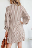 Stripe Knot Waist Puff Sleeve Mini Shirt Dress