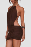 Halter Neck Ruched Casual Dress