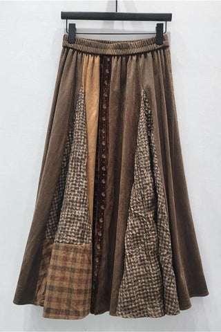 Patchwork Maxi Skirt with Elastic Waistband