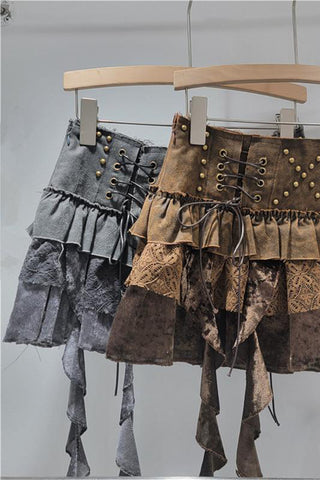 Lace-Up Layered Mini Skirt