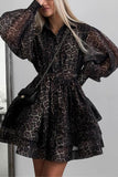 Leopard Print Button-Front Casual Dress