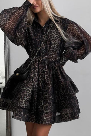 Leopard Print Button-Front Casual Dress
