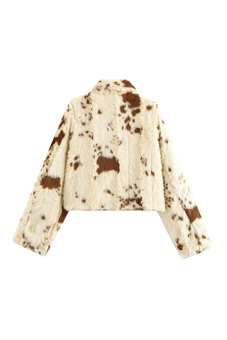Chic Faux Fur Print Jacket