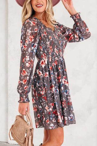Floral Smocked Long Sleeve Mini Dress