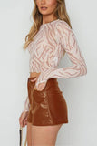 High-Waist Faux Leather Casual Shorts