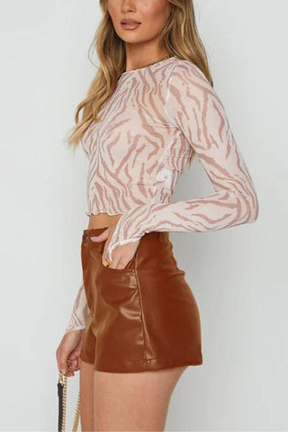 High-Waist Faux Leather Casual Shorts