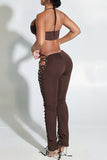 Eyelet Lace-Up Crop Top and Pants Set