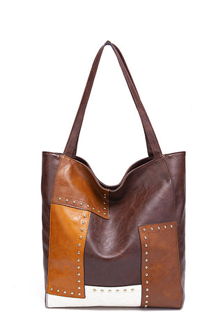 Studded Patchwork Tote Bag