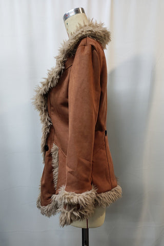 Button-Front Faux Fur Trimmed Jacket