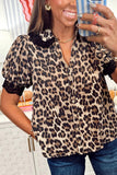 Leopard Button Down Lace Trim Short Sleeve Shirt