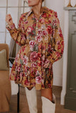 Vintage Floral Print Ruffle Mini Dress