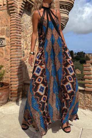 Halter Maxi Dress with Geometric Print