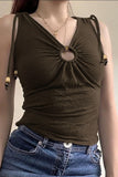 Beaded Tie-Shoulder Tank Top