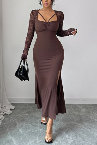 Lace Sleeve Slit Dress