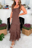 Polka Dot Backless Ruffled Tiered Dress