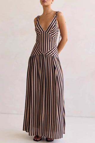 Striped Maxi Dress with Tie Straps