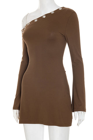 Asymmetric Button-Detail Dress