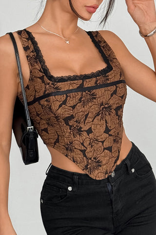 Floral Lace Trim Tank Top