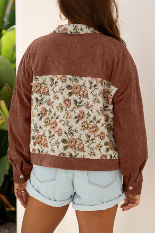 Ribbed Retro Floral Patchwork Shirt Jacket