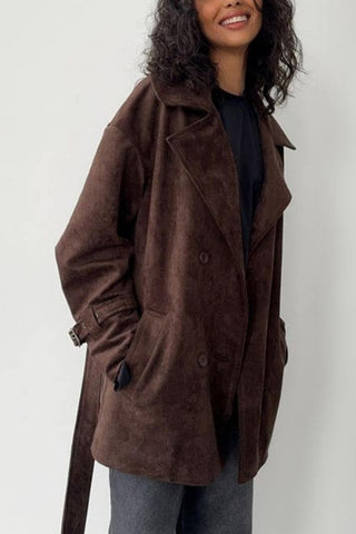 Belted Suede-Look Trench Coat