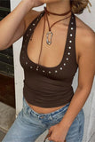 Studded Halter Neck Tank Top