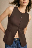 Button-Front Sleeveless Tank Top