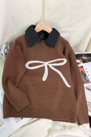 Bow Accent Collared Sweater