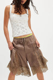 Lace-Trim Casual Wide-Leg Shorts