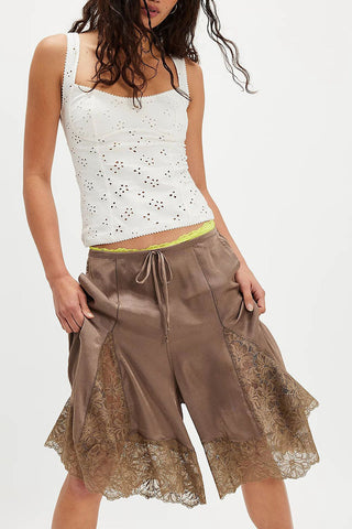 Lace-Trim Casual Wide-Leg Shorts