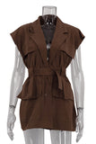 Belted Sleeveless Blazer Shirt