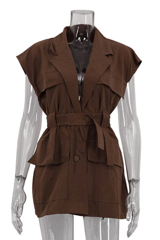 Belted Sleeveless Blazer Shirt