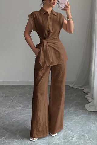 Stylish Tie-Front Pants Set