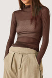 Sheer Turtleneck Long Sleeve Blouse