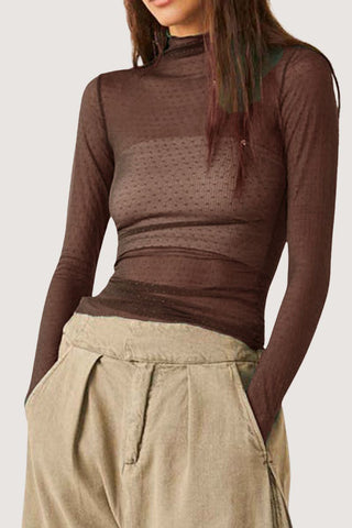 Sheer Turtleneck Long Sleeve Blouse