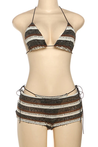 Striped Bikini Set with Tie Details