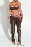 Eyelet Lace-Up Crop Top and Pants Set