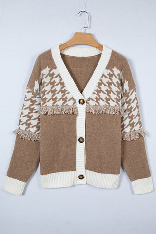 Button-Front Fringed Cardigan