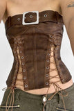 Lace-Up Belted Strapless Top