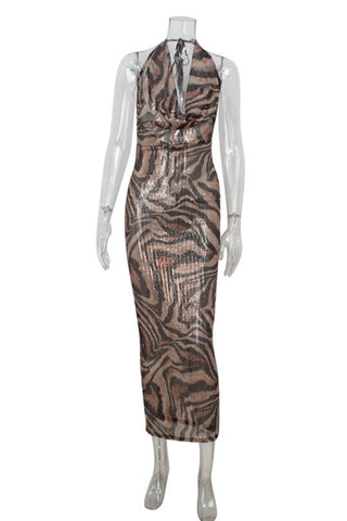 Halter Neck Sequin Evening Dress