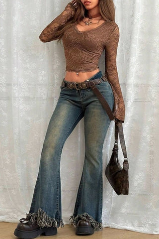 Lace Detail Long-Sleeve Blouse