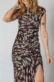 Abstract Print Cowl Neck Midi Dress with Slit
