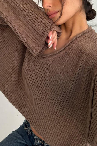 V-Neck Ribbed Knit Sweater