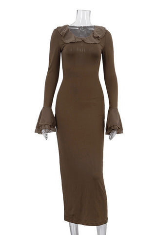 Long-Sleeve Ruffle Casual Dress