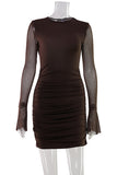 Elegant Ruched Mesh Sleeve Dress