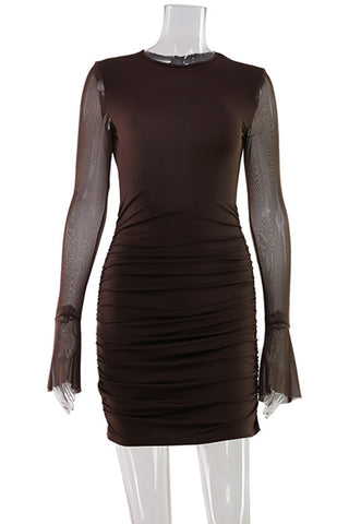 Elegant Ruched Mesh Sleeve Dress