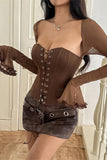 Lace-Up Long Sleeve Corset Top