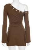 Asymmetric Button-Detail Dress